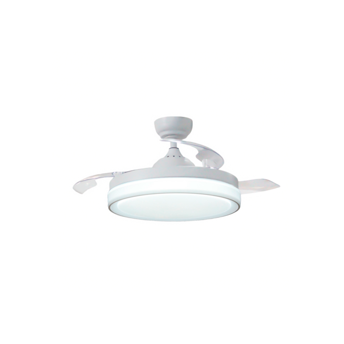 VENTILADOR TECHO MANILA BLANCO , CON LUZ LED REGULABLE.